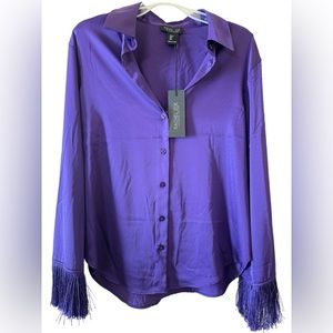 NWT, Purple Rachel Zoe Button up, Fringe Sleeves
